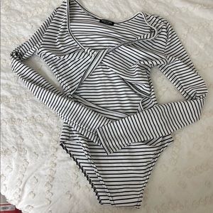 Striped cut out long sleeve bodysuit
